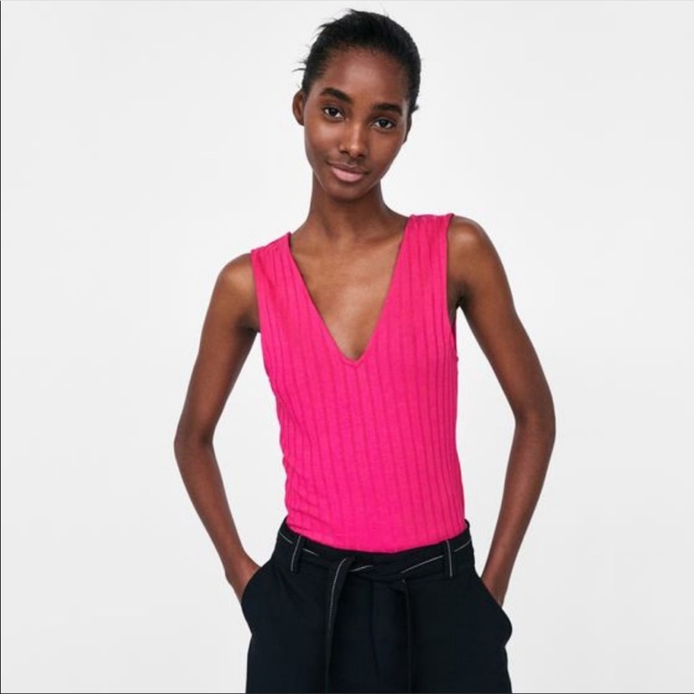 Zara Ribbed Pink Tank Top Bodysuit